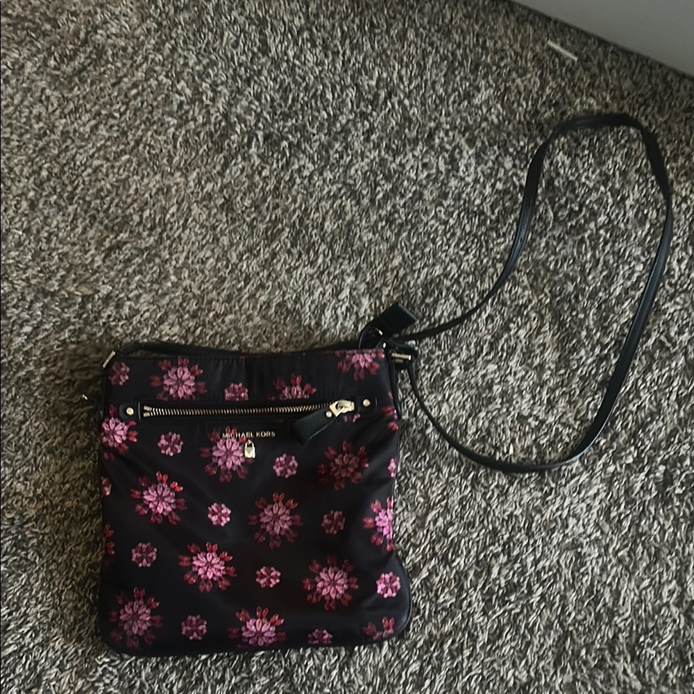 Michael Kors Floral Black and Pink Crossbody Bag
